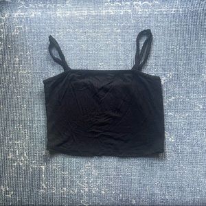 Black cropped square neck tank top